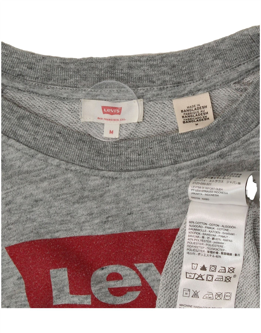 LEVI'S Womens Graphic Sweatshirt Jumper UK 14 Medium Grey Flecked Cotton Vintage Levi's and Second-Hand Levi's from Messina Hembry 