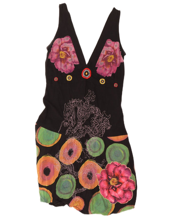 Desigual Robe bulle sans manches graphique pour fille 9-10 ans XL Noir Floral