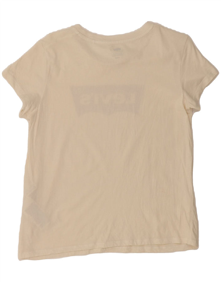LEVI'S Womens Graphic T-Shirt Top UK 12 Medium Off White Cotton Vintage Levi's and Second-Hand Levi's from Messina Hembry 