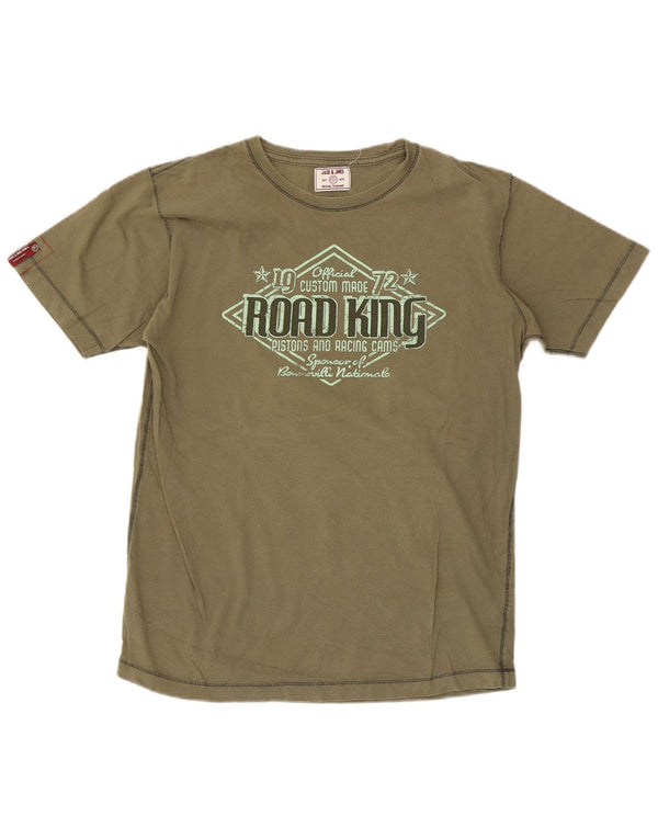 T-shirt grafica da uomo Jack & Jones Top XL in cotone kaki