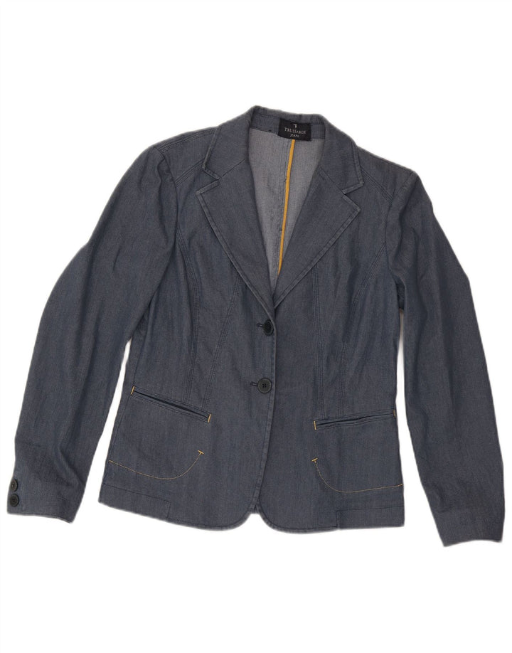 Giacca blazer da donna a 2 bottoni in denim Trussardi UK 14 grande blu navy