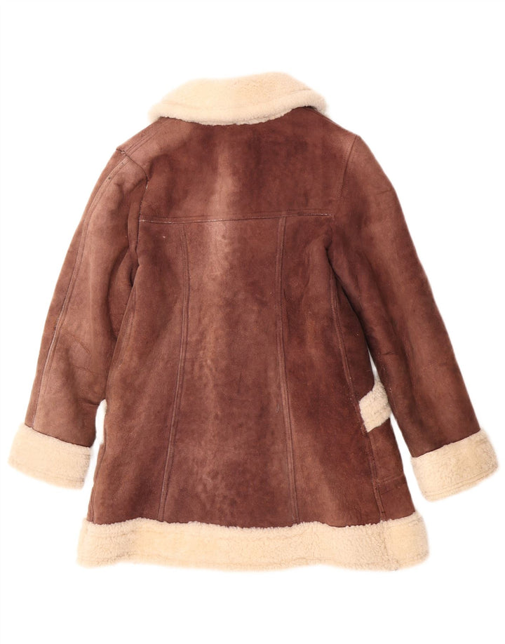 Vintage Womens Shearling Coat UK 10 Small Brown Colourblock