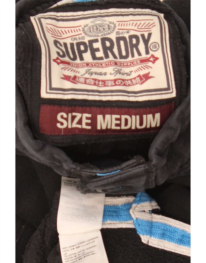 Ανδρικό φούτερ με γραφικό λαιμό με κουμπιά Superdry, μεσαίο μαύρο βαμβακερό