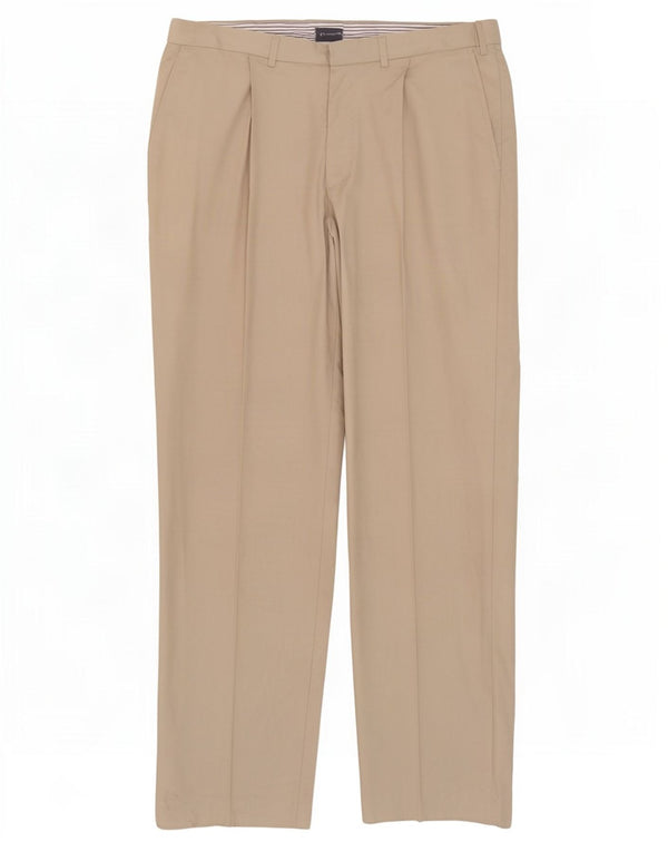 Marks & Spencer Pantalón chino con pinzas para hombre W36 L33 Algodón beige