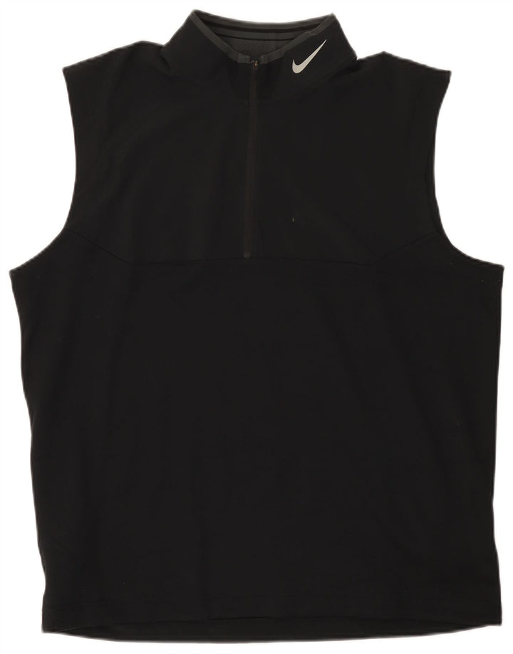 Vestă pentru bărbați Dri Fit, cu fermoar și gât, poliester mare, negru