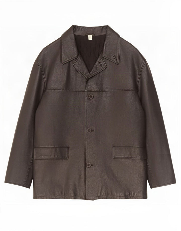 Cappotto in pelle vintage da uomo IT 54 2XL Nero