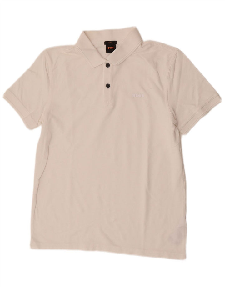Hugo Boss Mens Slim Fit Polo Shirt Medium White Cotton