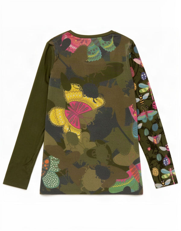 Desigual Girls Graphic Top Long Sleeve 9-10 Years Green Floral Cotton