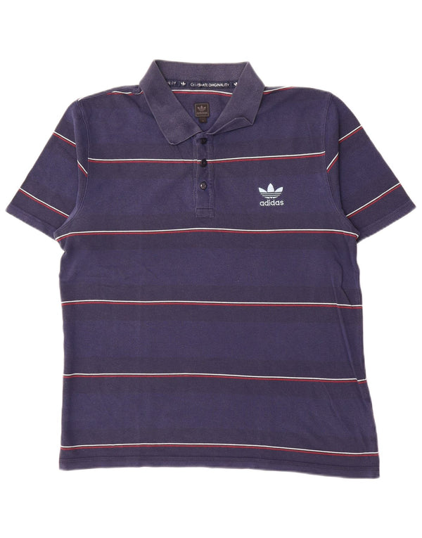 Adidas Mens Polo Shirt Large Navy Blue Striped Cotton