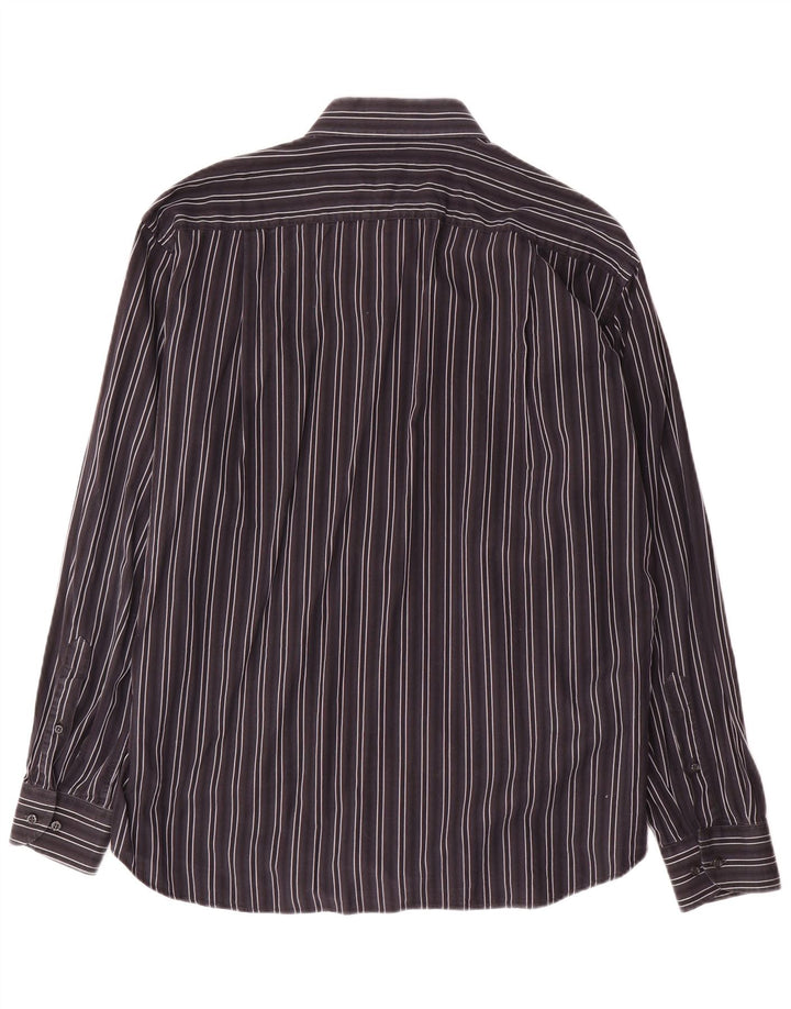 Roccobarocco Mens Shirt Size 43 17 XL Grey Striped Cotton