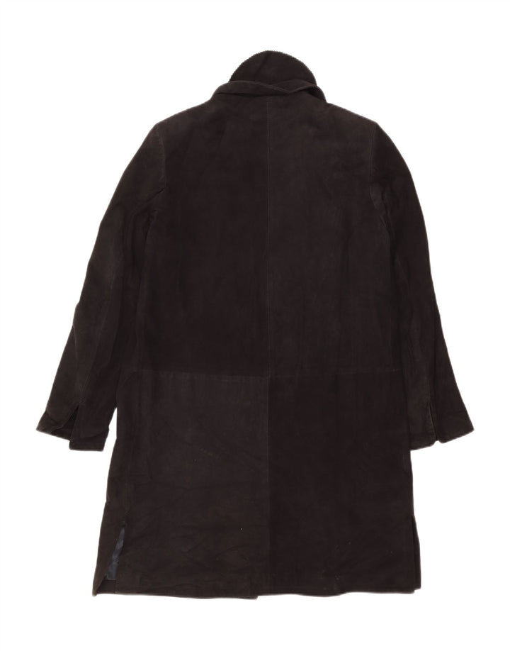 VINTAGE Womens Suede Overcoat IT 44 Medium Black Leather Vintage Vintage and Second-Hand Vintage from Messina Hembry 