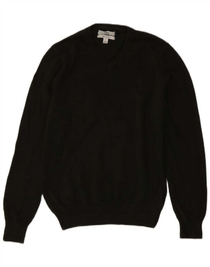 Marks & Spencer Herren-Pullover mit Rundhalsausschnitt, Größe S, grüne Baumwolle