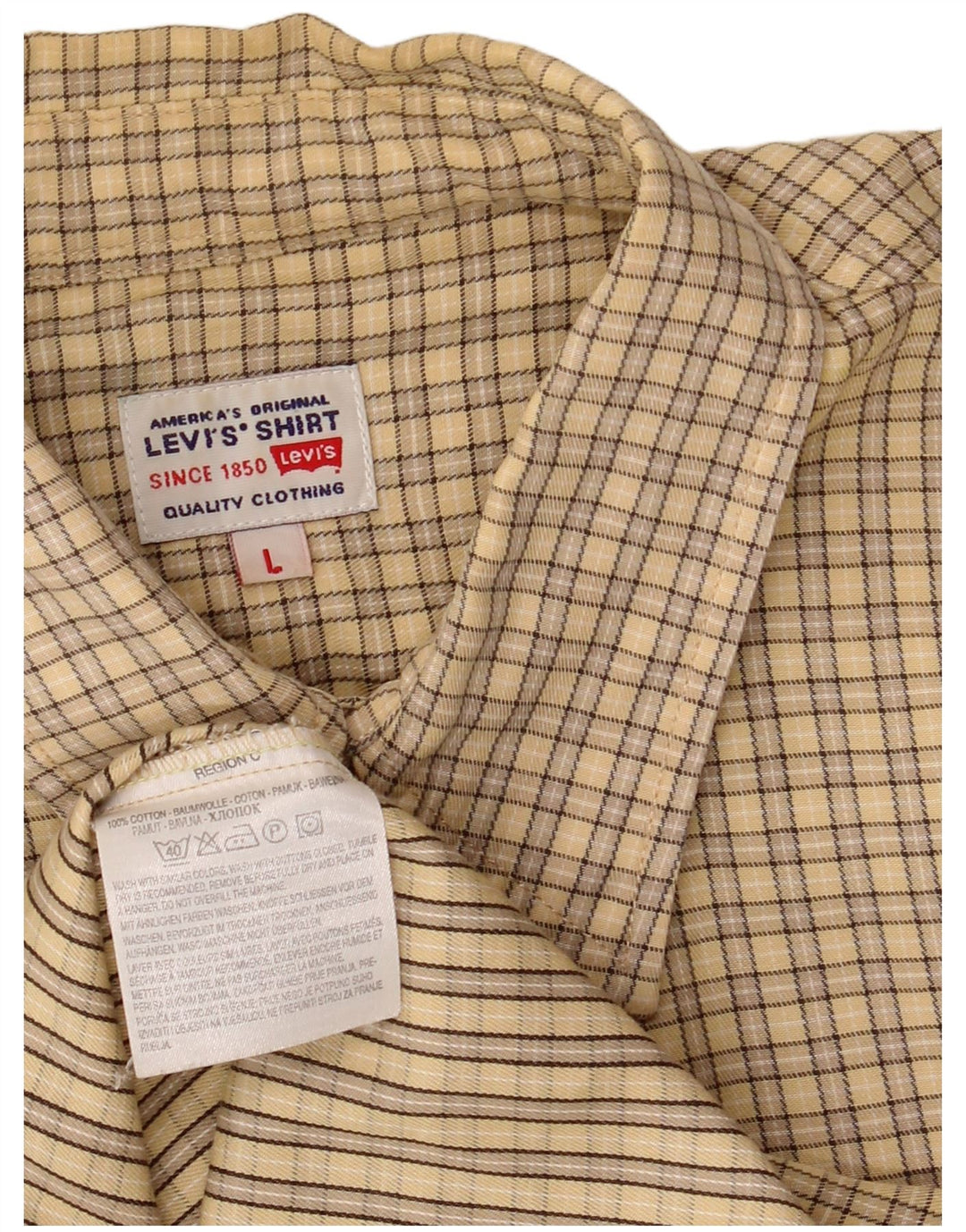 Мужская рубашка с коротким рукавом Levi's, большая бежевая клетка, хлопок