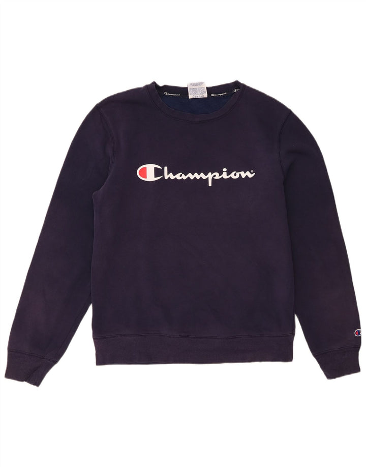 Champion Mens Graphic Sweatshirt Jumper Small Navy Blue Cotton