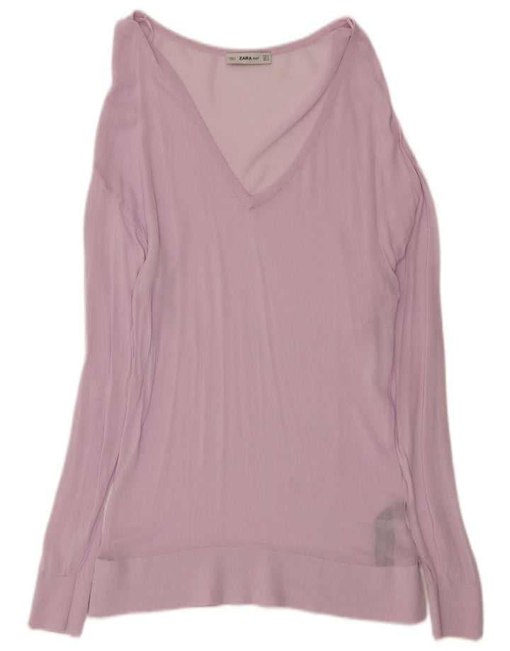 Zara Womens See Through Blouse Top UK 10 Small Pink Viscose