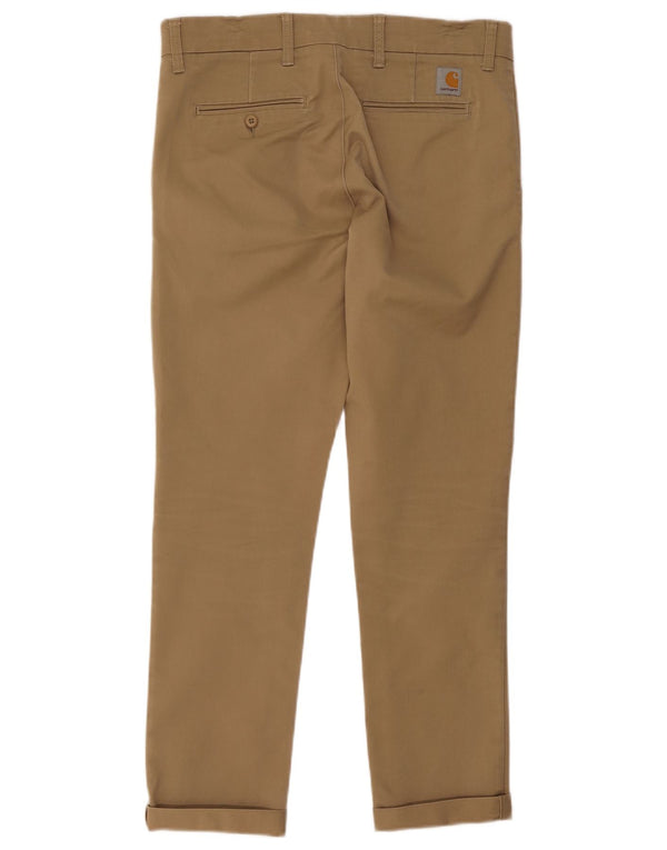 Carhartt Mens Slim Fit Chino Calças W33 L32 Algodão Bege