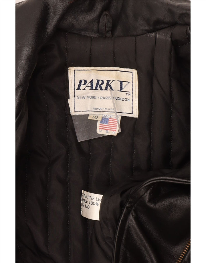PARK V Girls Leather Biker Jacket 9-10 Years Black Leather