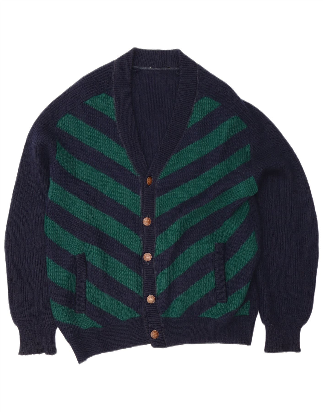 Vintage Mens Cardigan Sweater XL Navy Blue Striped