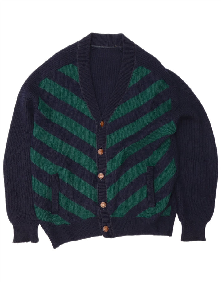Vintage Mens Cardigan Sweater XL Navy Blue Striped