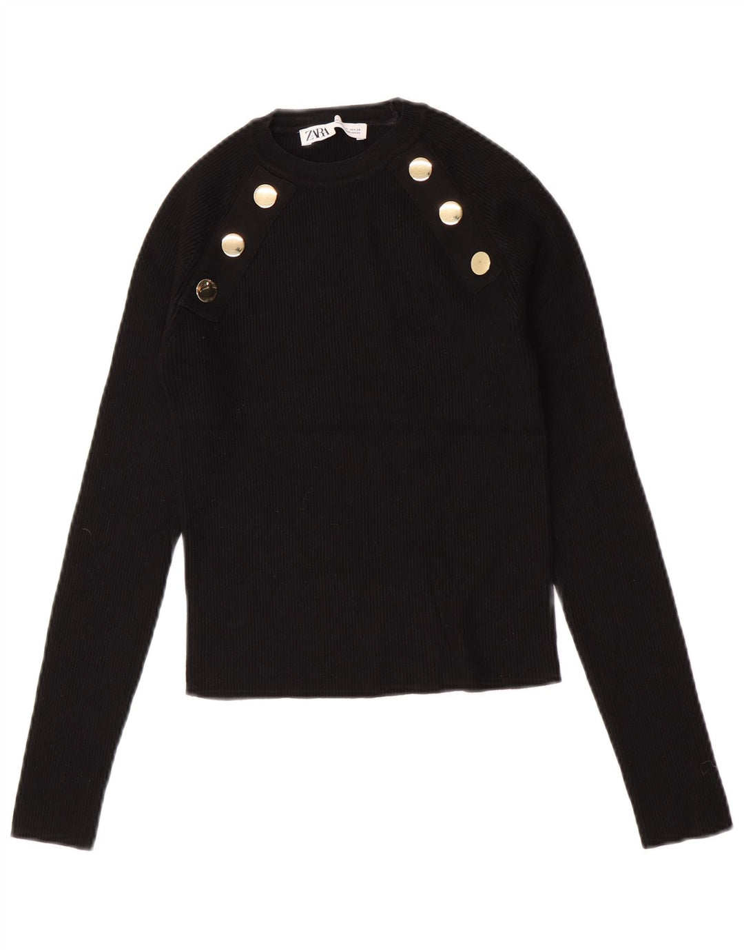 Zara Dame Crop Top Langærmet UK 12 Medium Sort