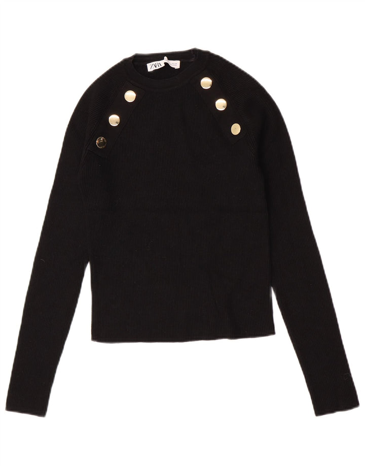 Zara Dame Crop Top Langærmet UK 12 Medium Sort