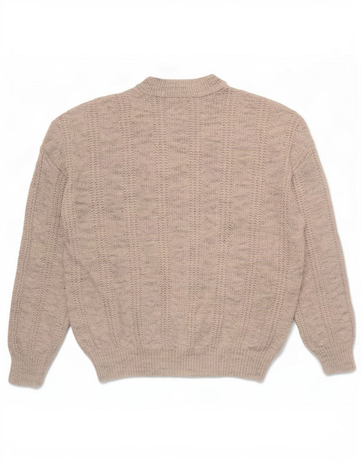 Vintage herre grafisk rund hals sweater medium grå flækket akryl