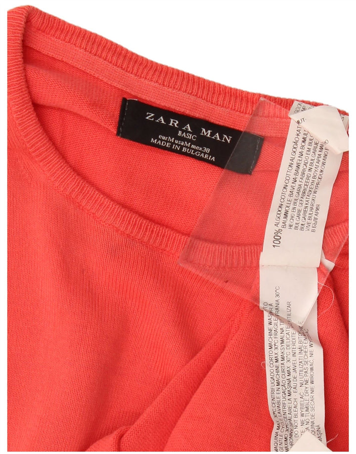 Zara Mens Crew Neck Jumper Sweater Medium Red Cotton