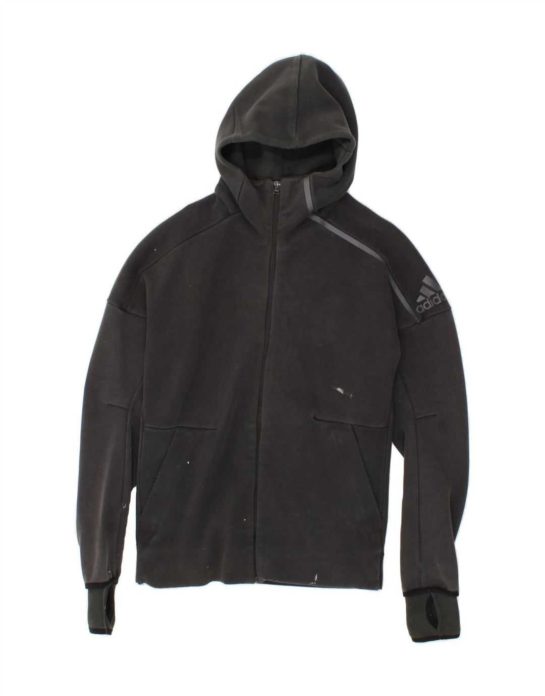 ADIDAS Mens Graphic Zip Hoodie Sweater Medium Black Vintage Adidas and Second-Hand Adidas from Messina Hembry 