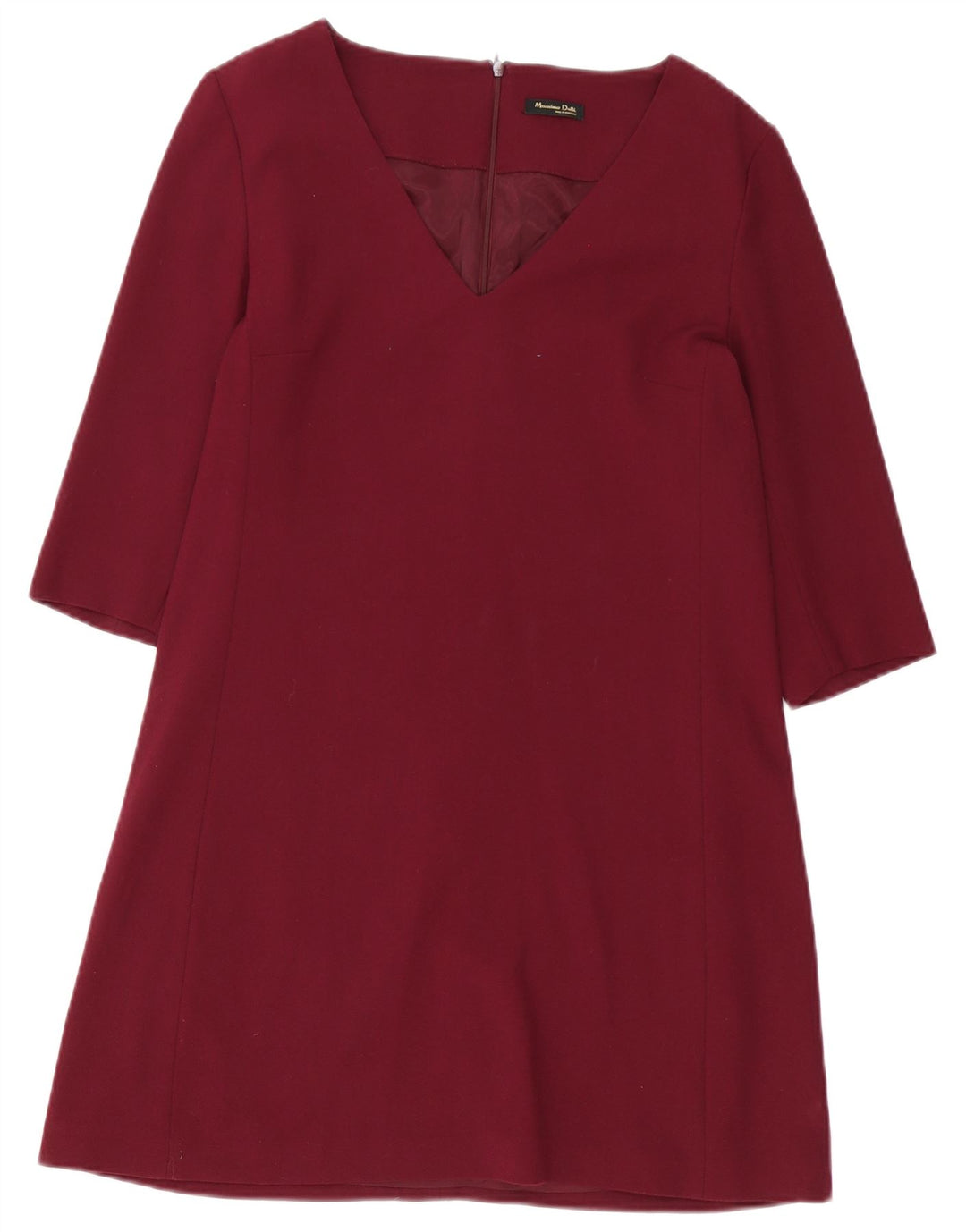 Massimo Dutti Womens 3/4 Sleeve Sheath Dress EU 40 Medium Burgundy