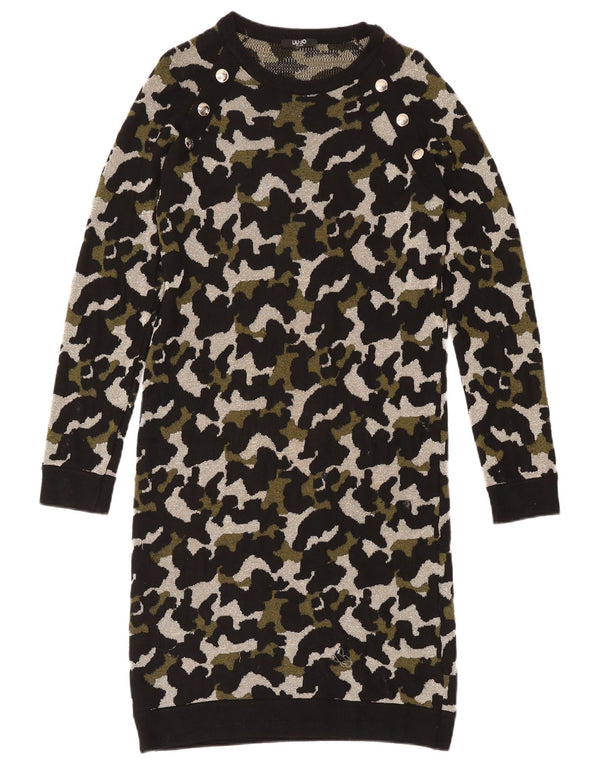 Liu Jo Vestido tipo jersey de manga larga para mujer UK 40 Small Viscosa de camuflaje negro