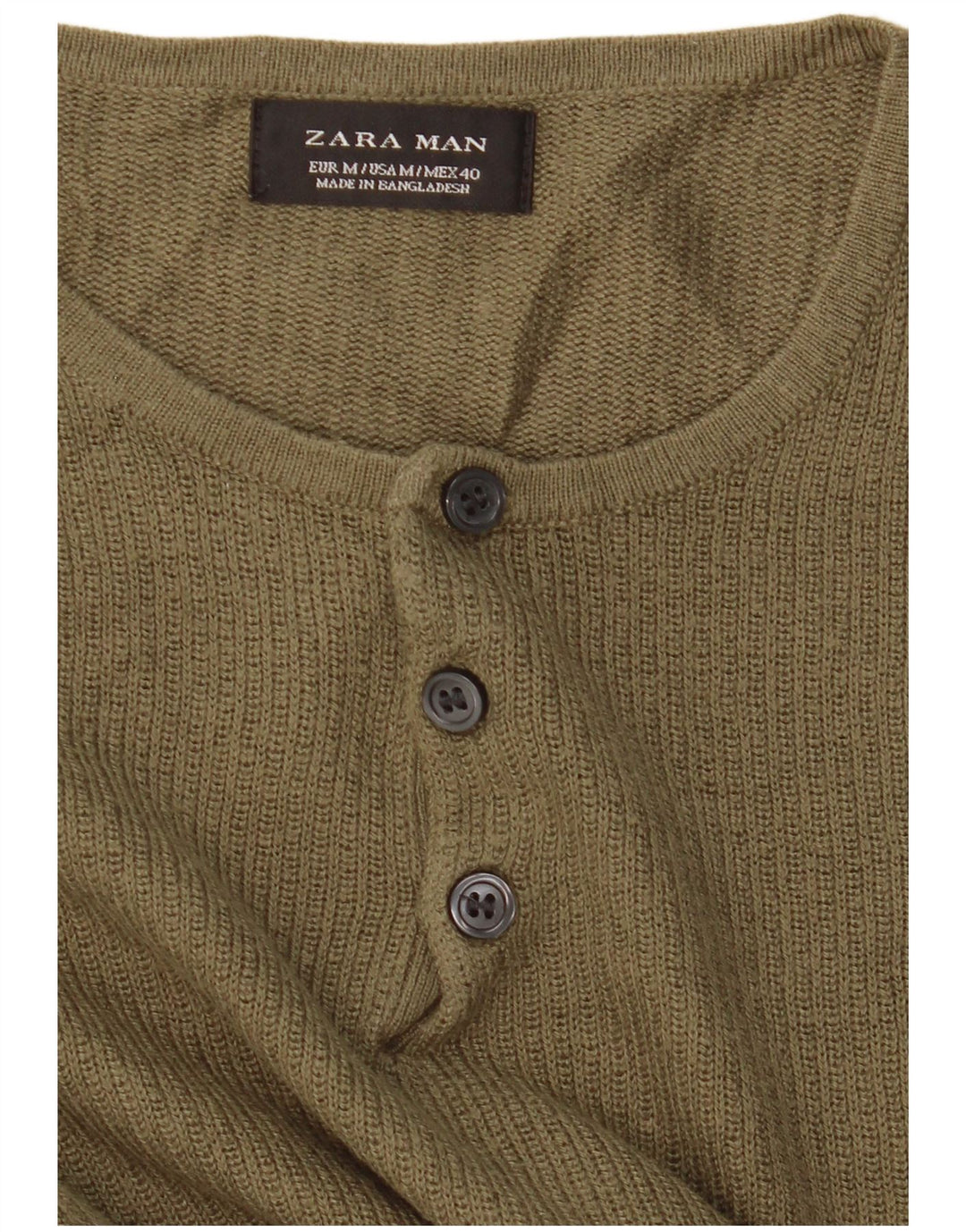 Maglione Zara da uomo con collo a bottoni, colore kaki medio