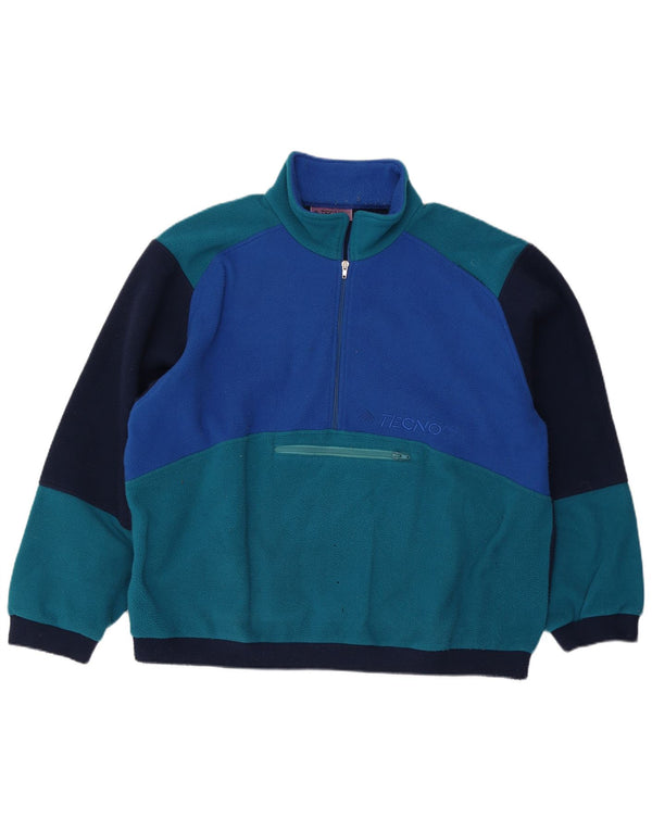 Vintage herre lynlås hals fleece trøje 2XL blå farveblok