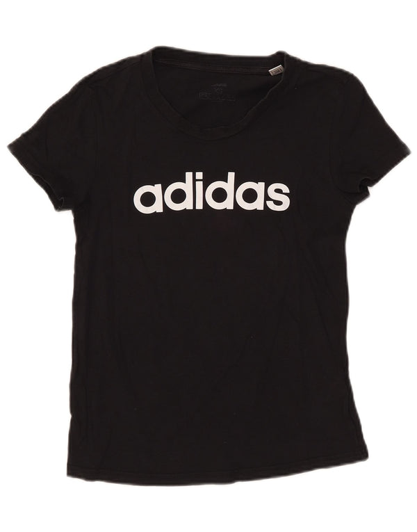 Adidas Dame Crop Grafisk T-Shirt Top UK 4/6 XS Sort Bomuld
