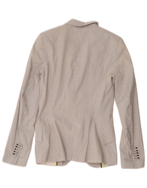 Giacca blazer da donna a 1 bottone Zara UK 4 XS poliestere gessato bianco
