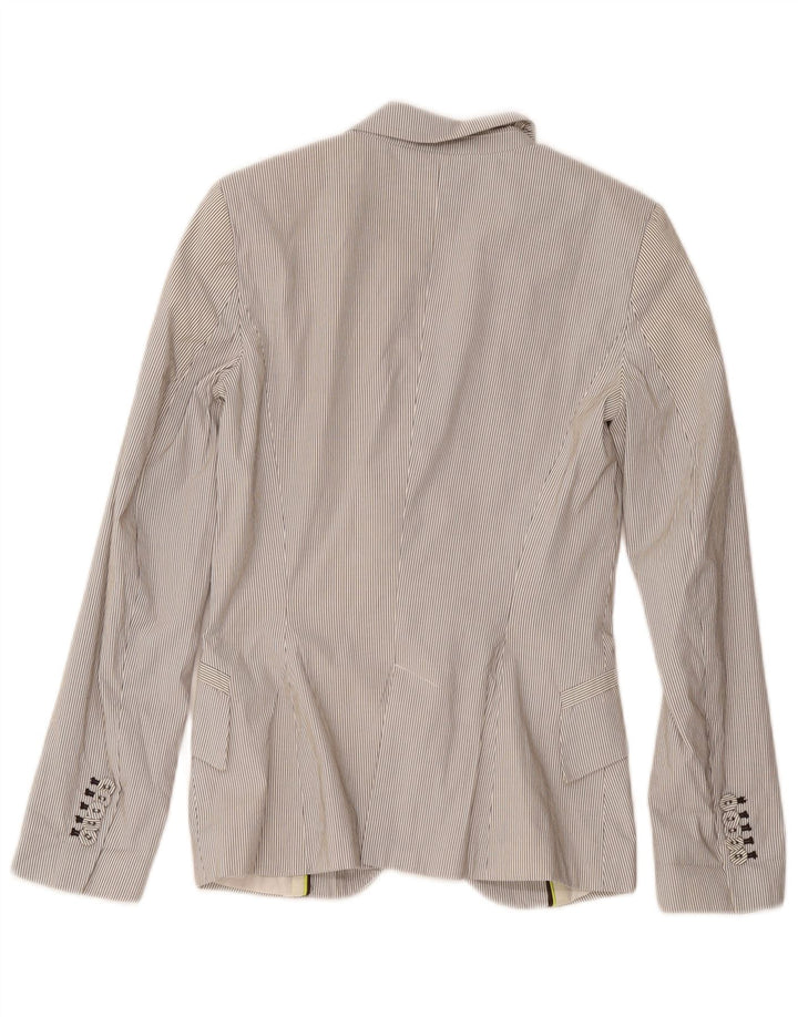 Zara Damen 1-Knopf-Blazerjacke UK 4 XS Weißer Nadelstreifen-Polyester