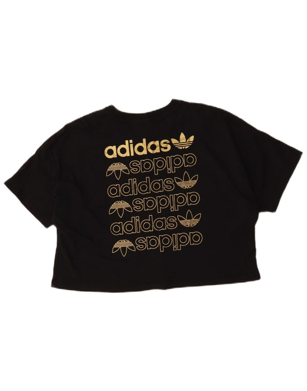 Adidas Womens Crop Oversized grafisk T-shirt top UK 8 Small Black Bomuld
