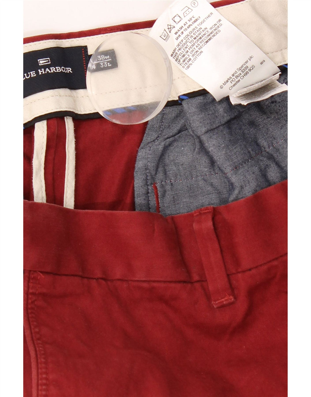Marks & Spencer Mens Blue Harbour Straight Chino Trousers W38 L33 Red