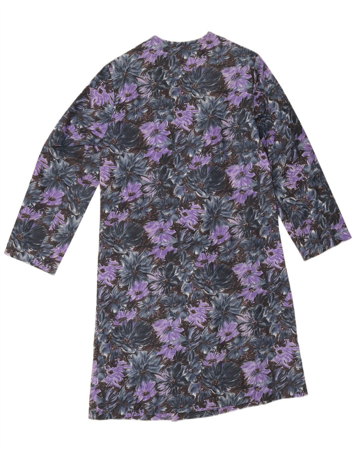 Vintage mujer abrigo Reino Unido 14 medio púrpura floral poliamida