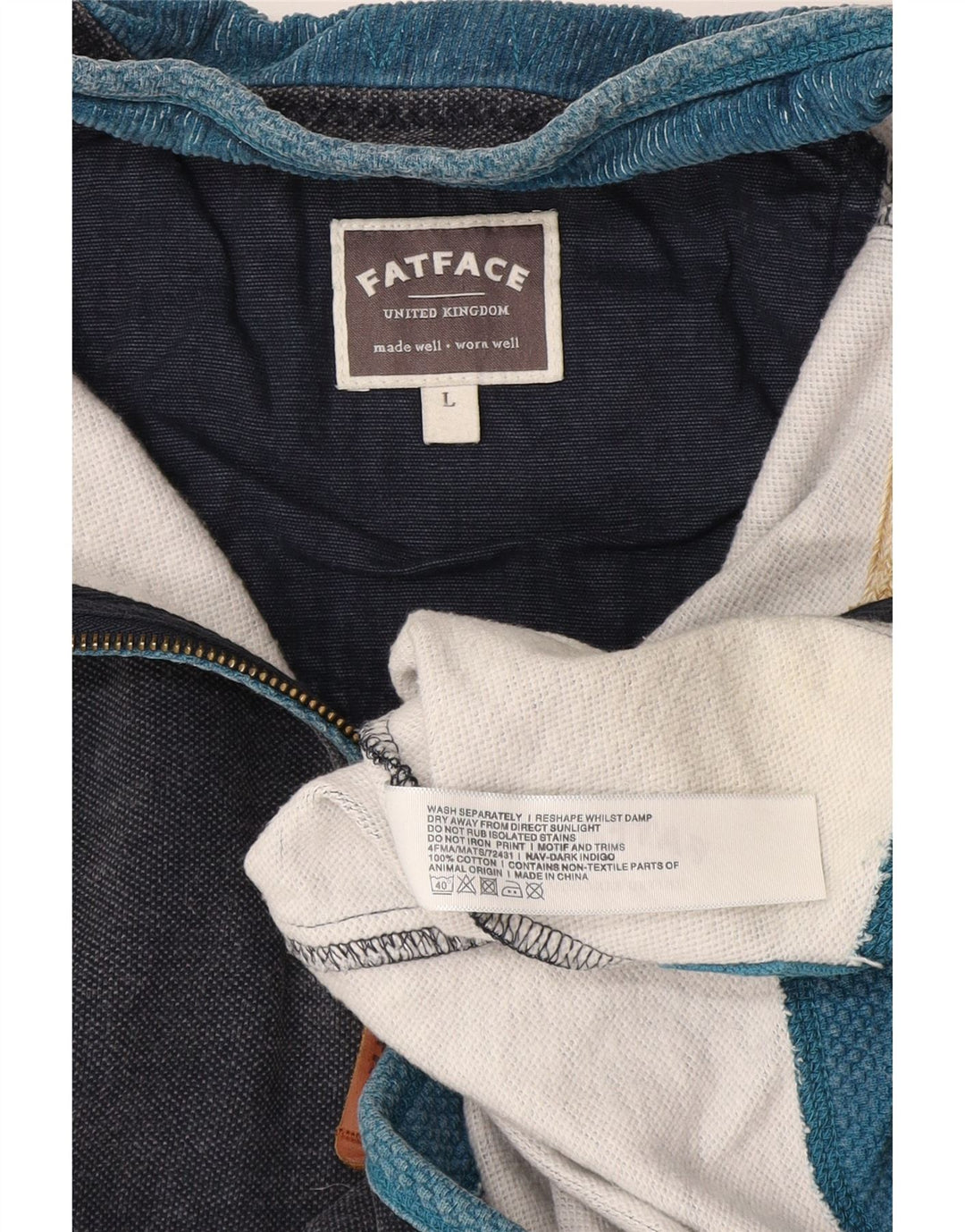 Fat Face Mens Zip Neck Sweatshirt Jumper Large Navy Blue Cotton
