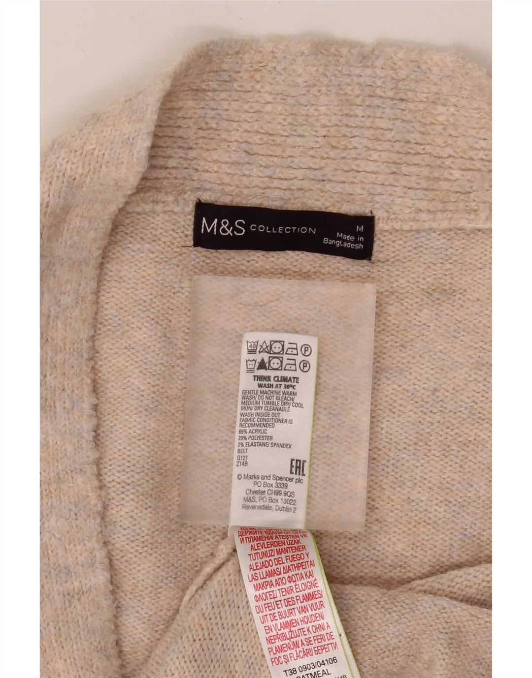 Marks & Spencer Womens Longline Cardigan Sweater UK 14 Medium Beige