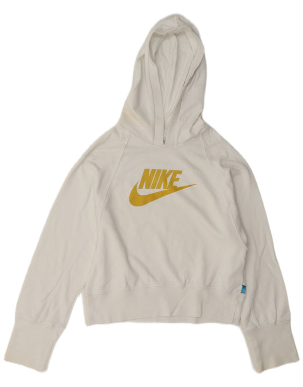 Nike Womens Crop Graphic Hoodie Jumper US 12/14 Large White Bomuld