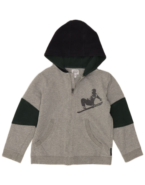 Maglione con cappuccio e zip grafica per ragazzi Armani 6-7 anni in cotone grigio
