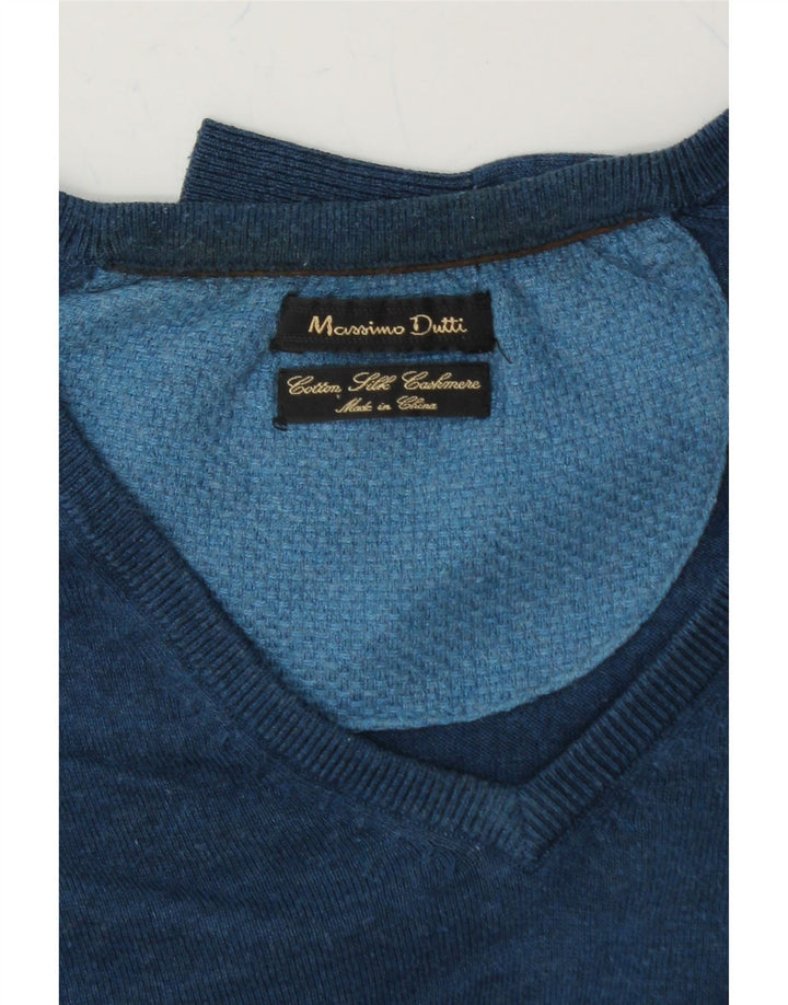 MASSIMO DUTTI Mens V-Neck Jumper Sweater XL Navy Blue Cotton Vintage Massimo Dutti and Second-Hand Massimo Dutti from Messina Hembry 