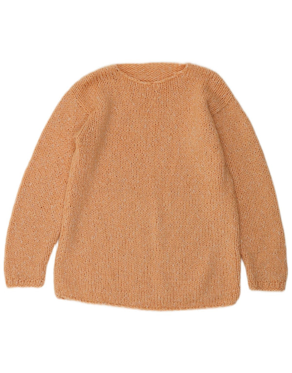 Vintage Dame Boat Neck Jumper Sweater UK 12 Medium Orange Flecked