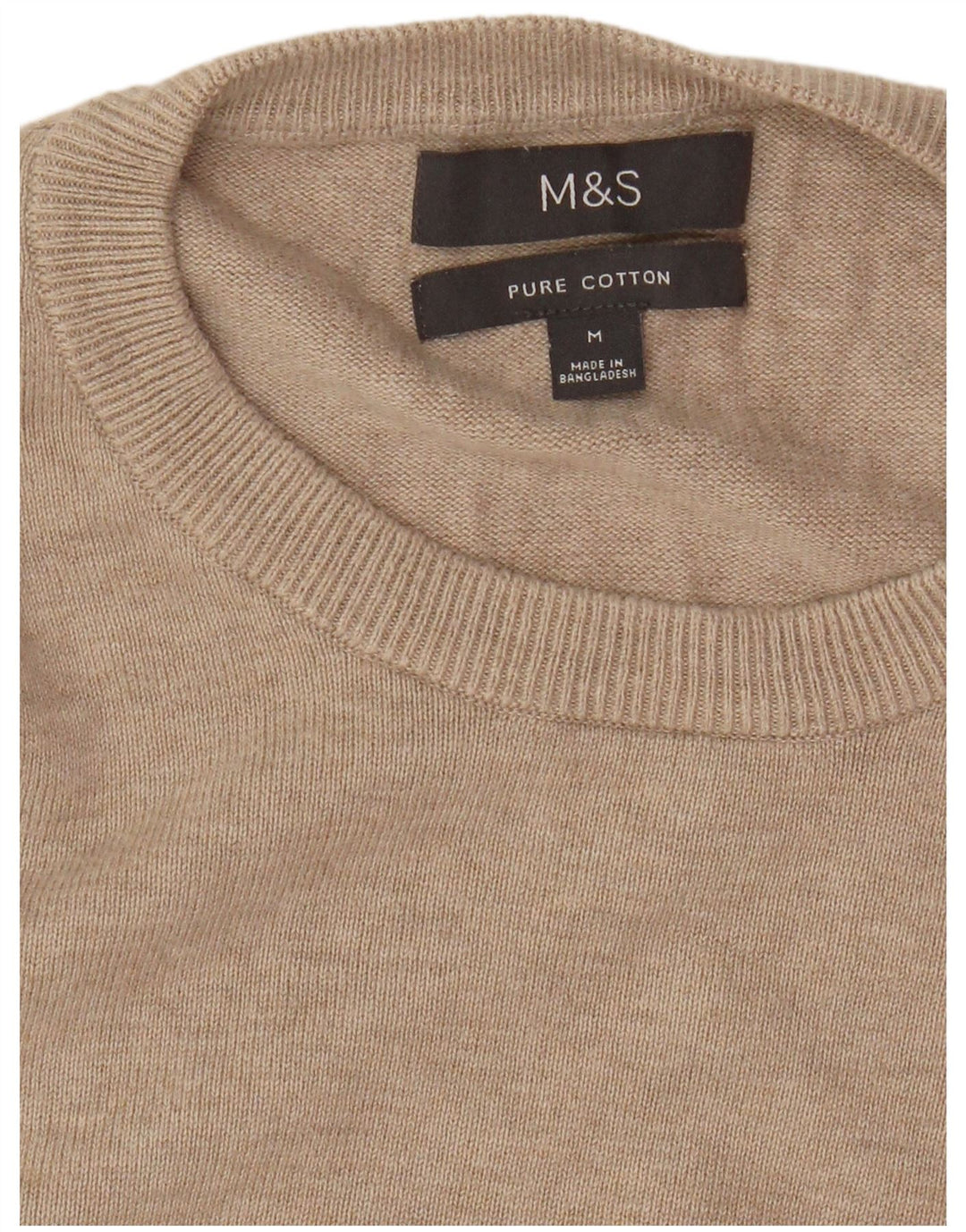 Marks & Spencer Herren-Pullover mit Rundhalsausschnitt, mittelbeige Baumwolle