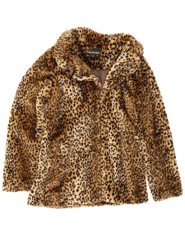 Vintage Γυναικείο Ανοιχτό Μπουφάν από Faux Fur UK 12 Medium Brown Animal Print