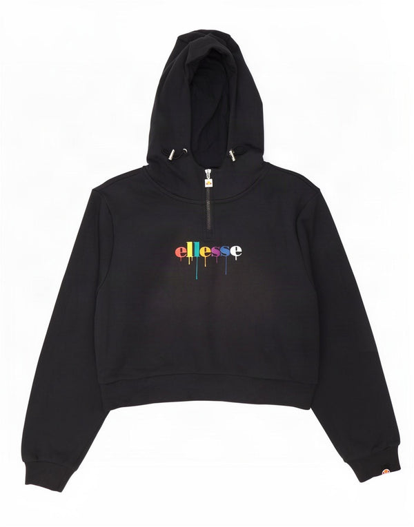 Damski sweter z kapturem Ellesse z grafiką, oversize UK 14, duży, czarny, bawełniany