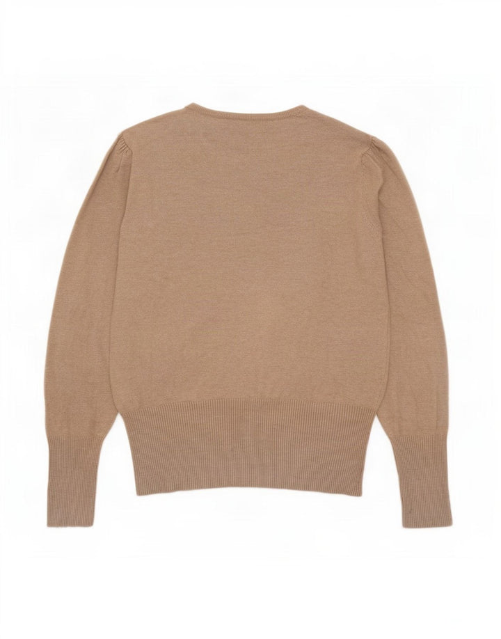 Marks & Spencer Womens Boat Neck Jumper Sweater UK 12 Medium Beige Viscose