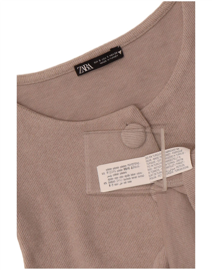 Zara Womens Sleeveless Cardigan Top UK 8 Small Beige Polyester