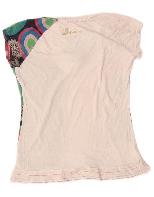 Desigual T-shirt grafica da donna Top UK 14 Large White Floral Cotton